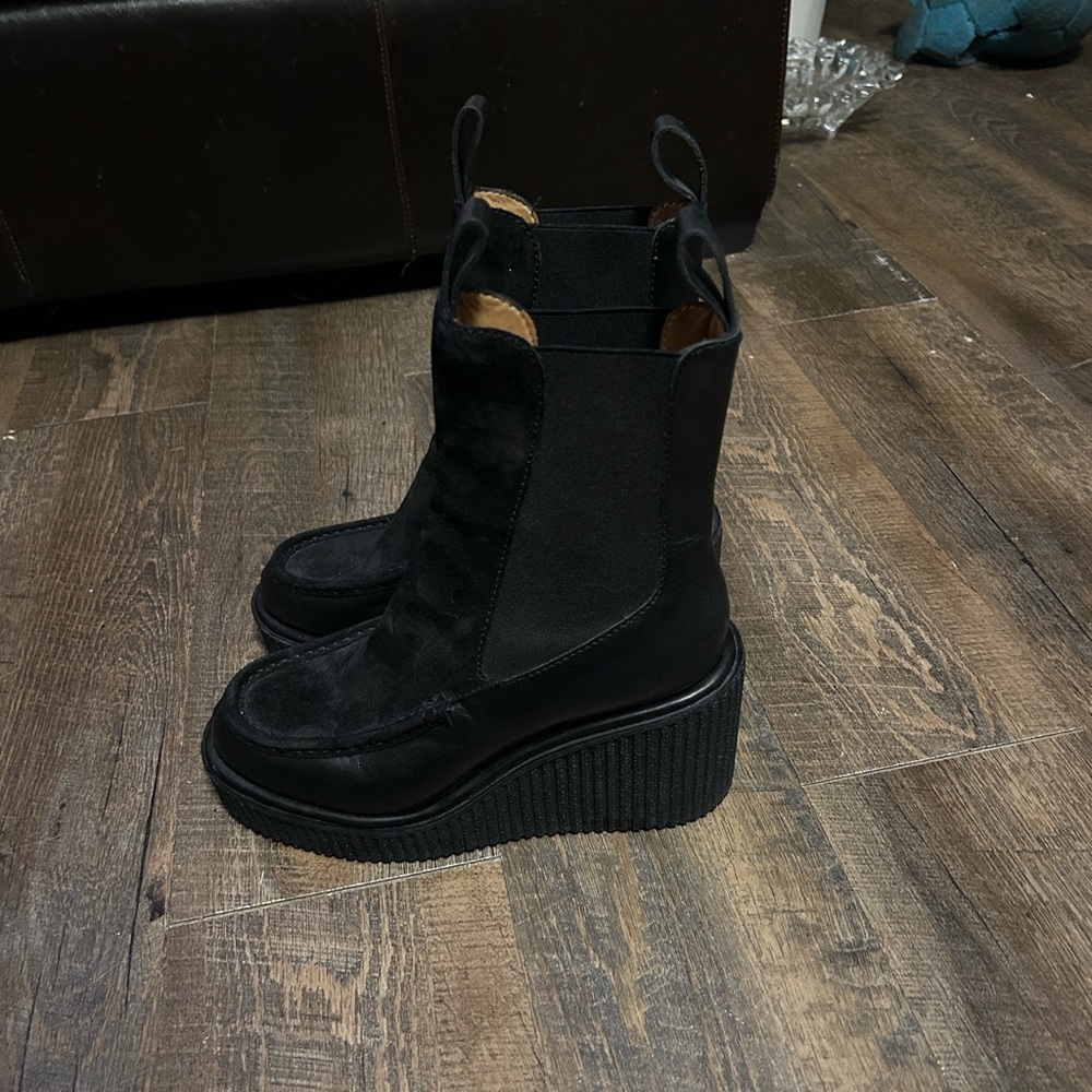 Rag & Bone Sloane Chelsea boots in black suede and leather wedge Size 39.5 (8.5) - Picture 2 of 10